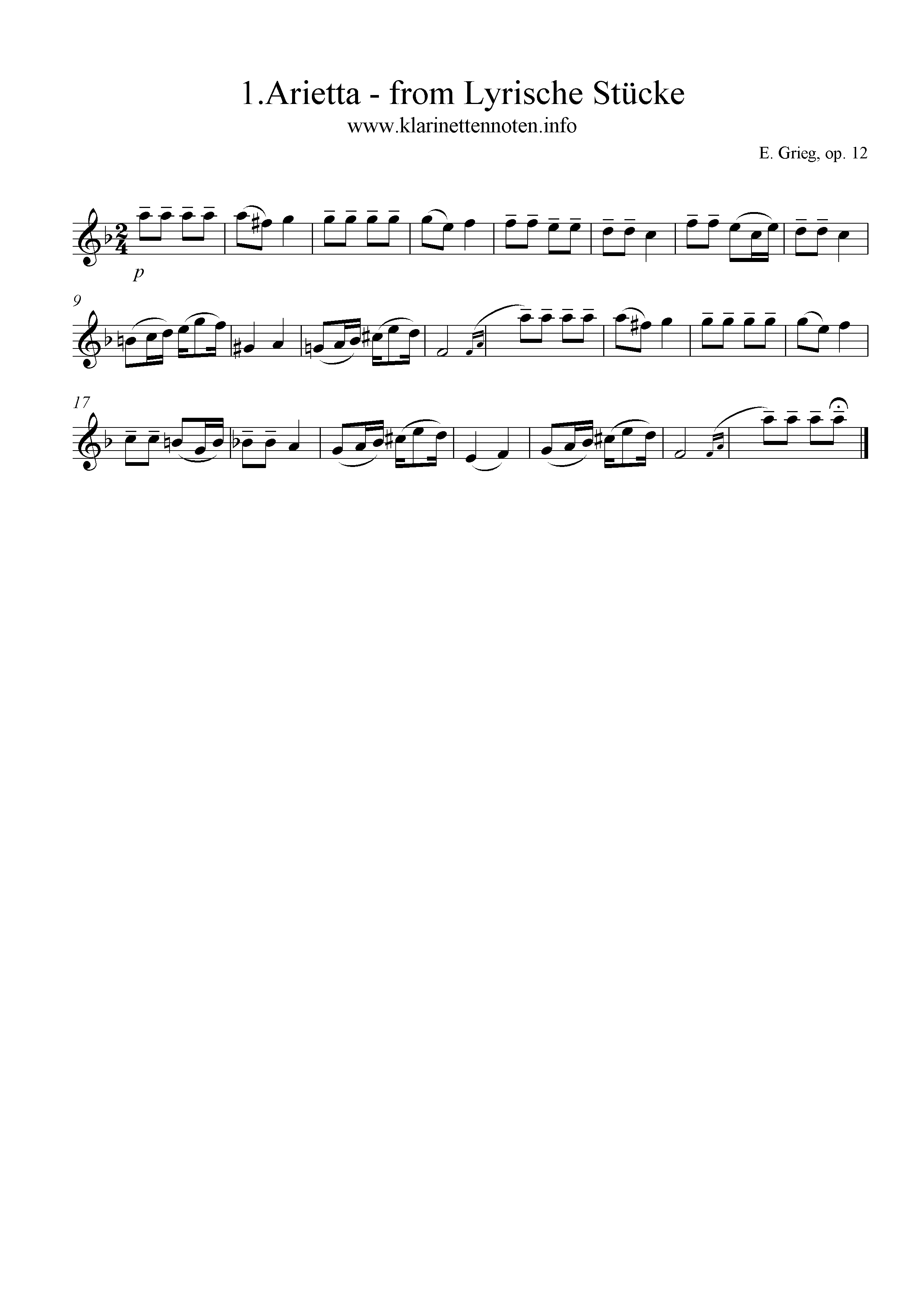 Freesheetmusic Arietta, Grieg